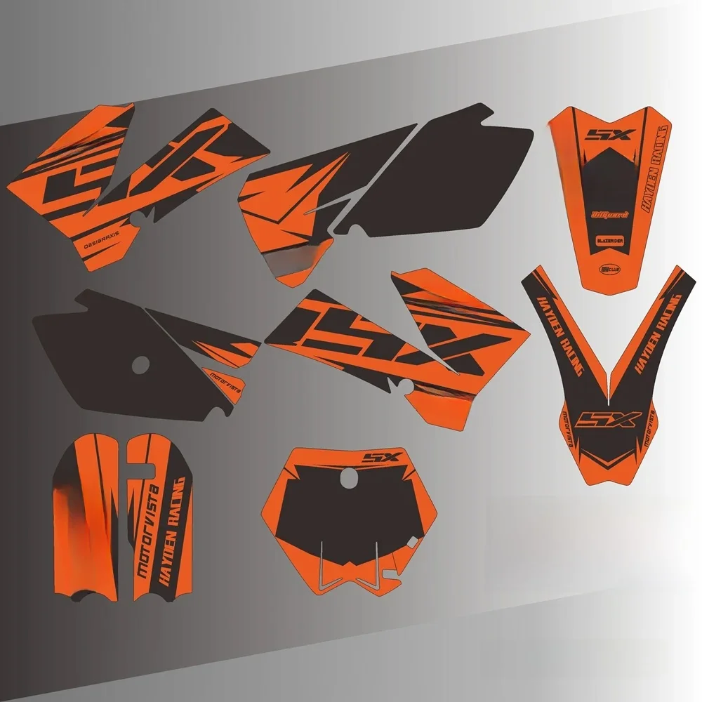 Dla KTM SX85 SX 85 2006 2007 2008 2009 2010 2011 2012 Pełne naklejki graficzne Naklejki motocyklowe Tło Niestandardowy numer Nazwa — 2