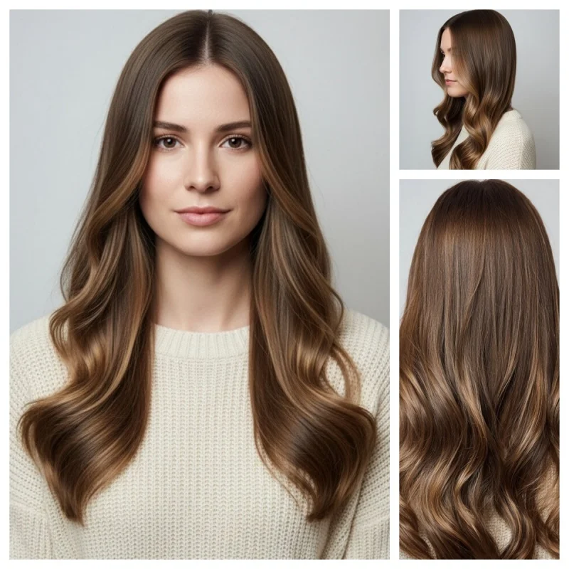 

Lothoey 100% Human HairBlonde Brown Ombre Middle Part Long Wavy Wig for Women Cosplay Daily