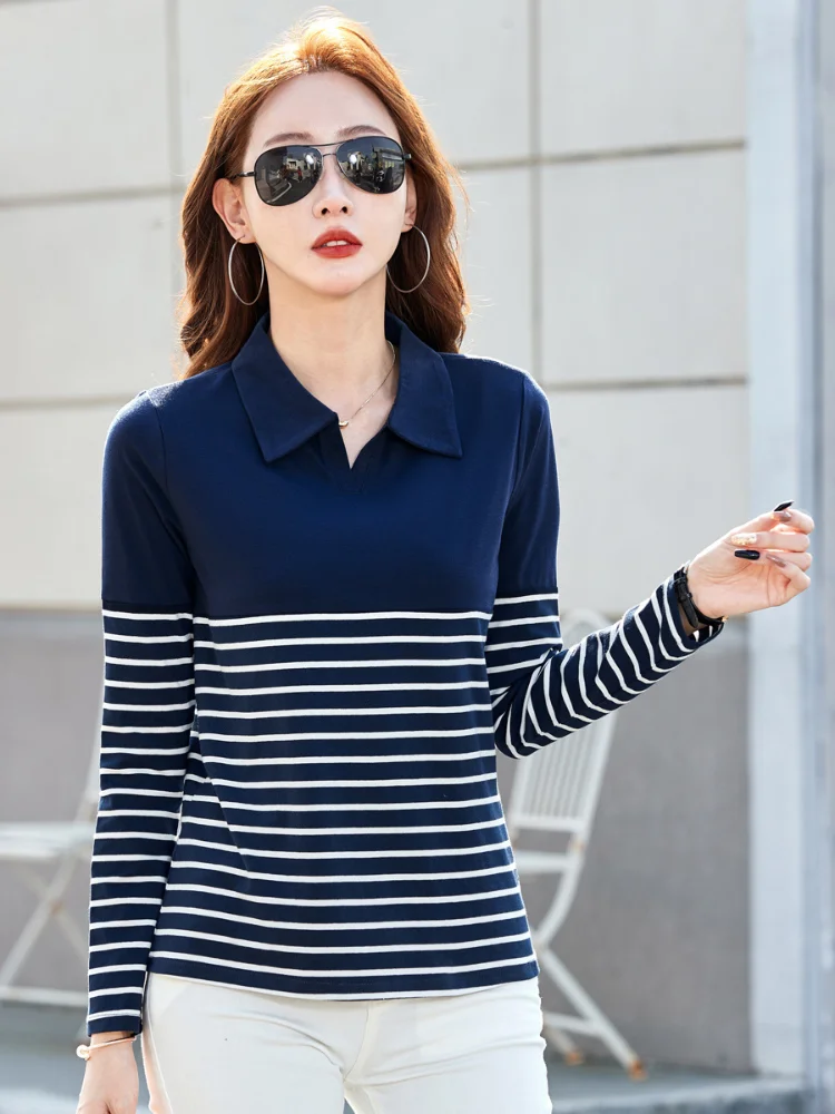 Polo Shirt Women Long Sleeve Cotton Casual Female Golf Clothes Spring Summer Ladies Tops Tees Fashion Striped T Shirts