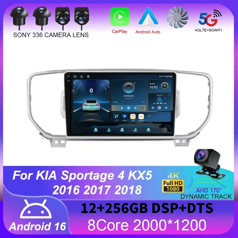 

Android 16 For KIA Sportage 4 KX5 2016 2017 2018 Wireless Carplay QLED Car Radio Multimedia Video Player 4G Navigation MP5 DVD