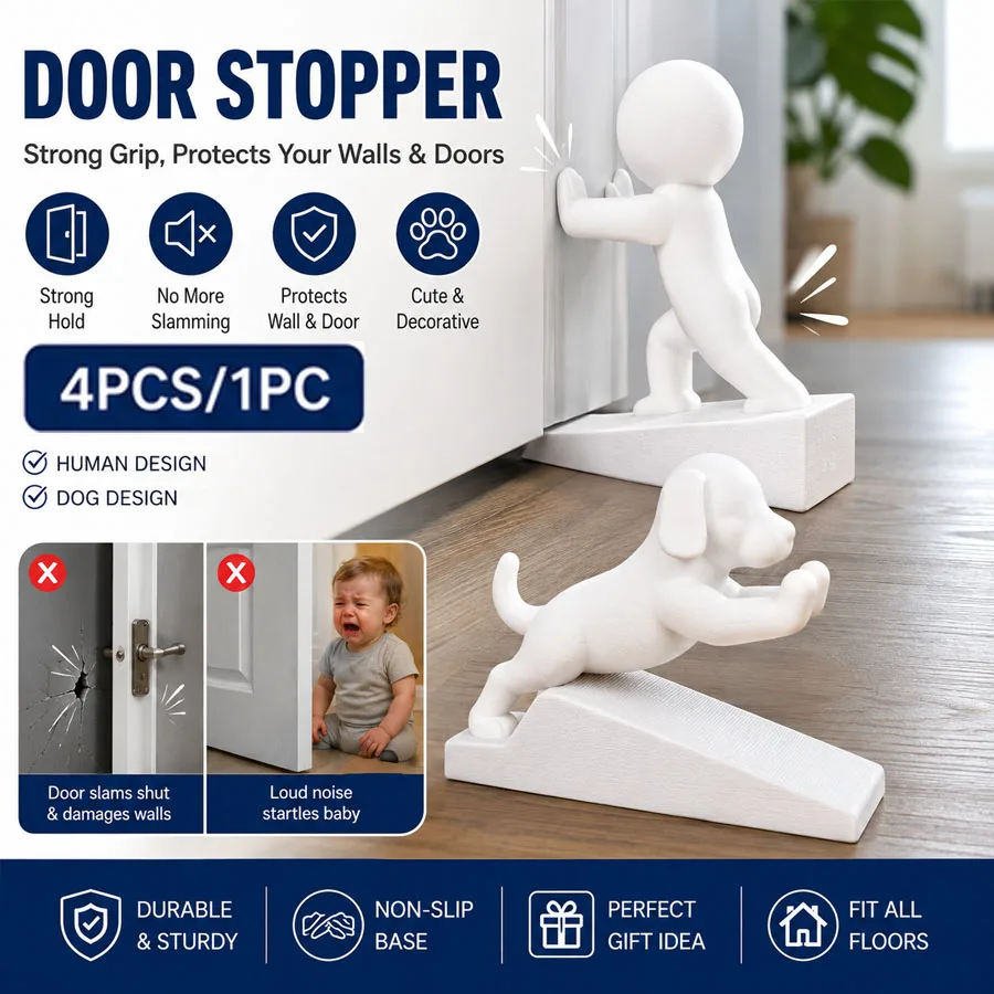 1/4 Pack Cartoon Figure Dog Door Stopper, Solid Anti-Tip Anti-Slip Door Stop, Decorative Sculpture Prevent Wall Bump for Home