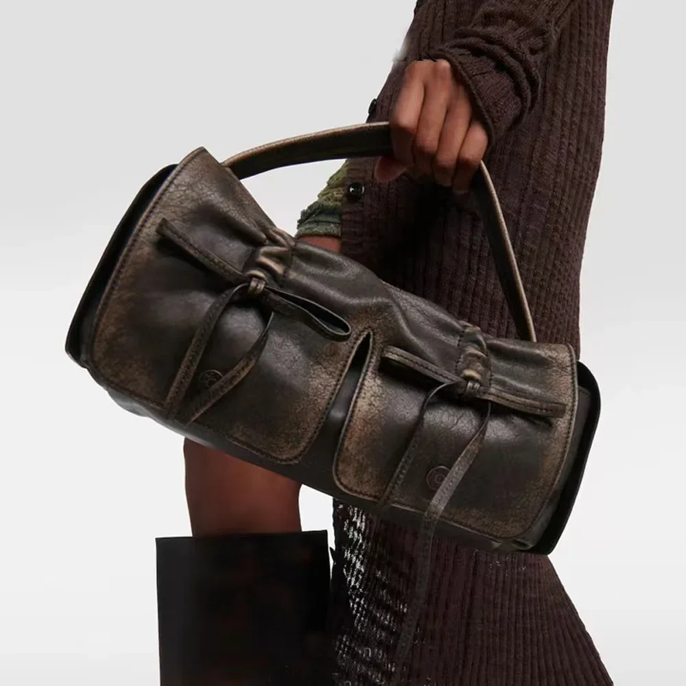 AliExpress Annmouler Luxury Designer Handbags And Purses Moto & Bike Drawstring Bow Bags For Women 2024 New In Vintage Pleated Shoulder Crossbody