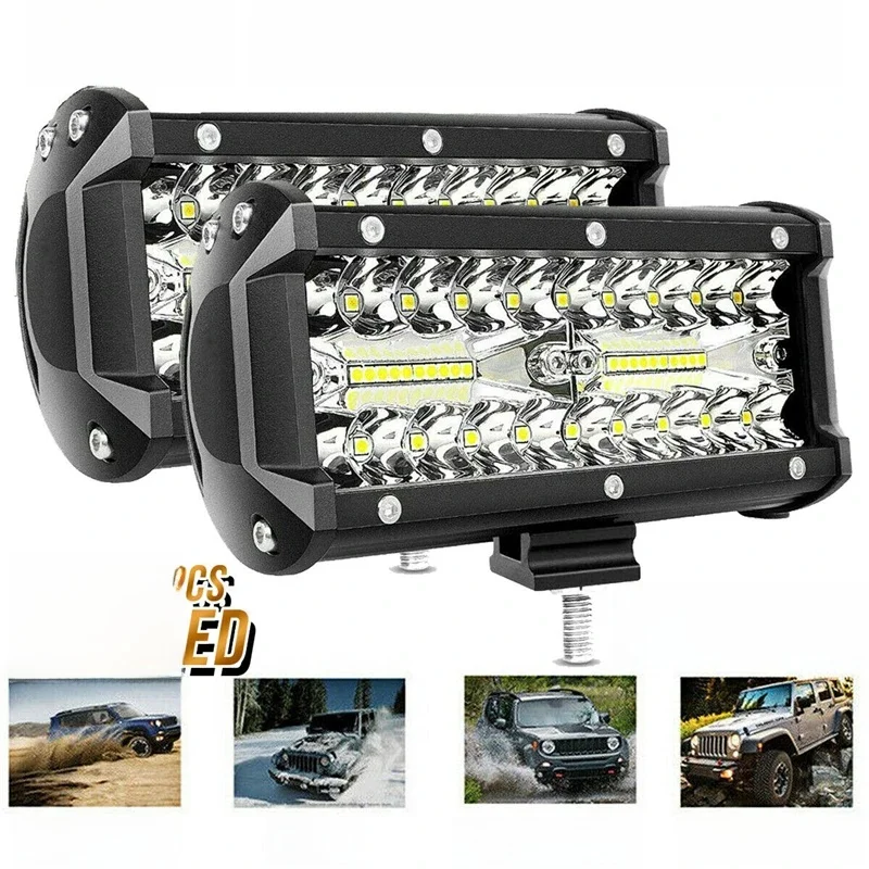 Barre lumineuse de travail LED 7 pouces, 400W/120W, faisceaux d'inondation, Combo pour voiture, tracteur, bateau, camion tout-terrain, SUV, ATV, feux de réparation de voiture, 2/1 pièces