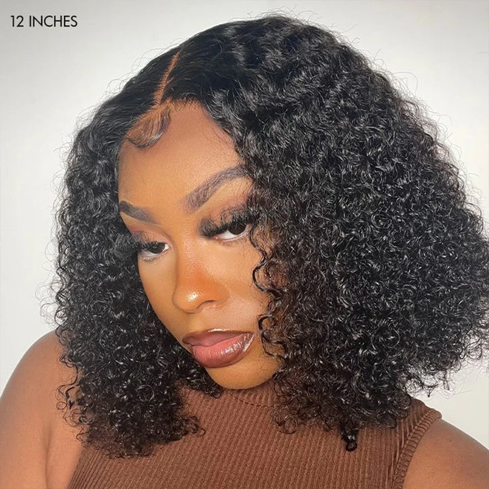 

Human Hair Bob Lace Wigs For Women Brazilian Deep Curly Lace Front Wig Transparent 13x6X1 Swiss Lace Wig Curly Bob PrePlucked