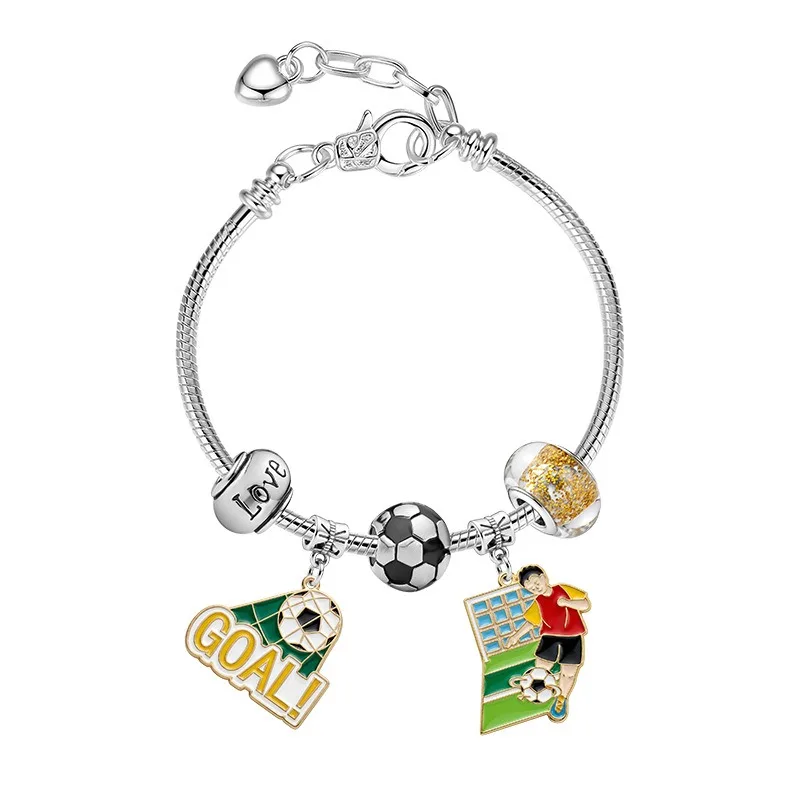 1/2pcs Football Alloy Bracelet - Love Golden Beads - DIY Adjustable Snake Bone Chain - Suitable as a Gift for Both Men and Women