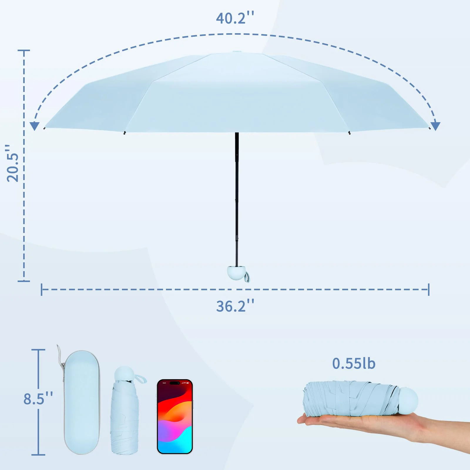 SummerWins Mini Travel Umbrella UPF 50+ UV Protection Windproof Compact Pocket Umbrella with Carrying Case for Purse