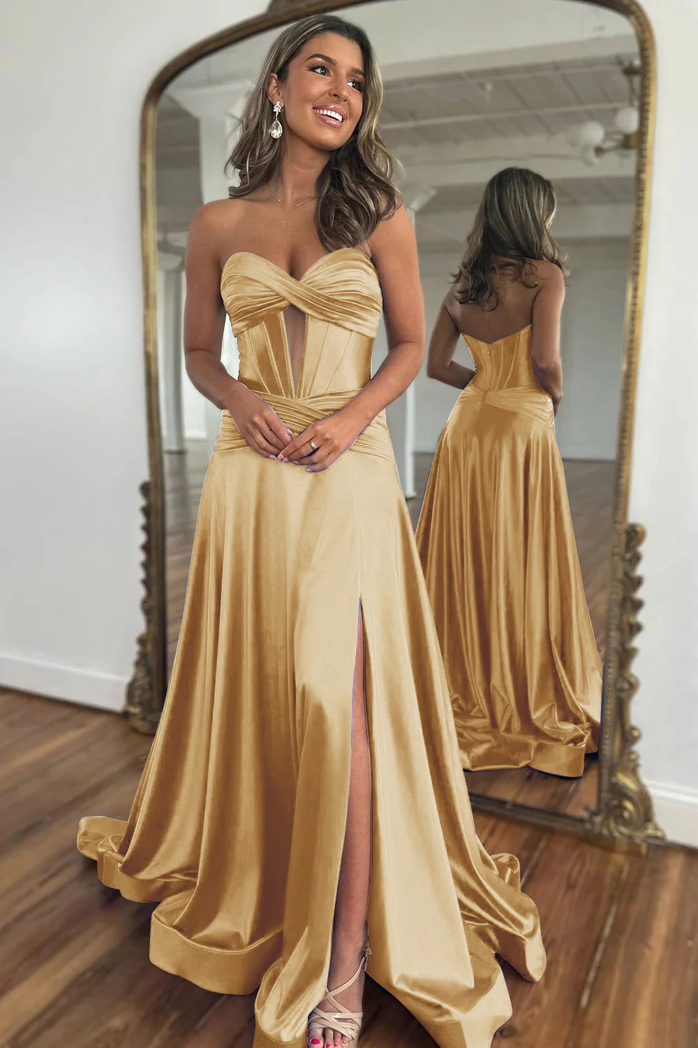 Stylish A-Line Sweetheart Corset Satin Prom Dresses with Split Front Luxury Evening Dress Cocktail Party Gowns robes de soirée