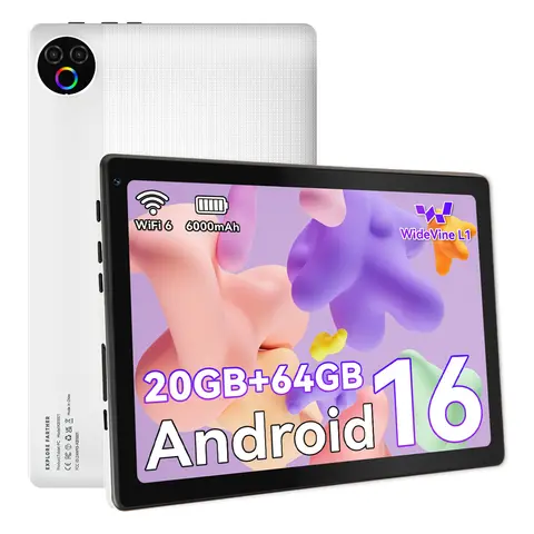KB1001 Android 16 Tablet 10.1 Inch 20(3+17)GB RAM 1TB TF 6000mAh Face Unlock 8MP Dual Camera OTG Widevine L1 BT 5.4/5G WiFi Portable Work Study Tablet PC - Black
