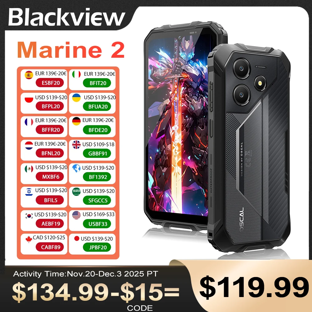 Blackview OSCAL Marine 2 Rugged Phone 8GB RAM 256GB Smartphone AI 11000mAh Battery 6.56 '' HD+Display Unisoc T61 Android 15 NFC
