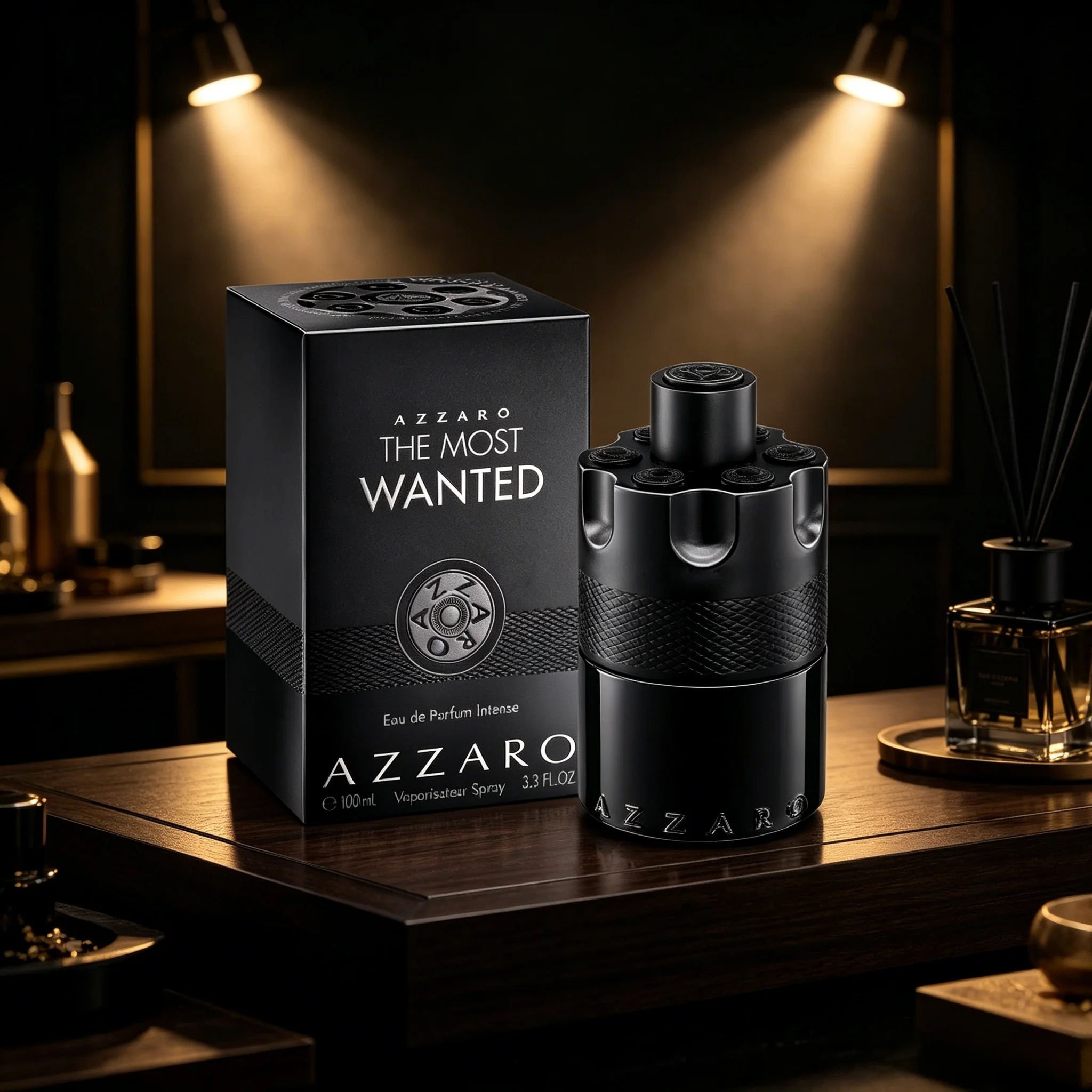 Azzaro The Most Wanted Intense Men Eau de Parfum Rich Caramel Vanilla Woody Gourmand Scent Matte Black Revolver Bottle Extra Long Lasting Magnetic Masculine Perfume Luxury Holiday Birthday Gift for Him view 3