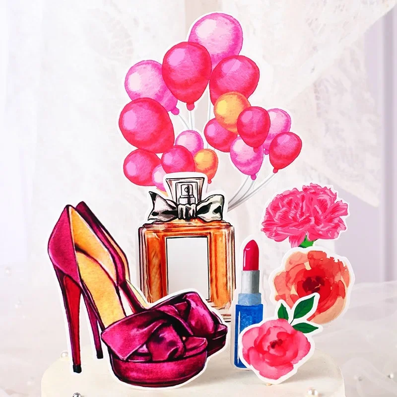 Décoration de gâteau en ballon à talons hauts, rouge à lèvres, parfum, joyeux fête des mères, décoration d'anniversaire, Cupcake, décor de pâtisserie, drapeau DIY