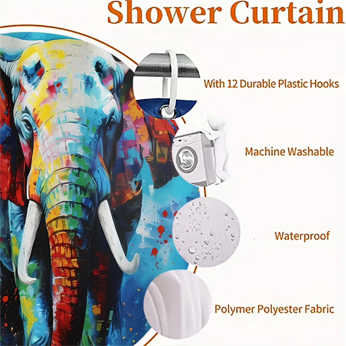 1 pc elephant patterned polyester material shower curtain waterproof fabric, thickened anti mold partition curtain for bathr