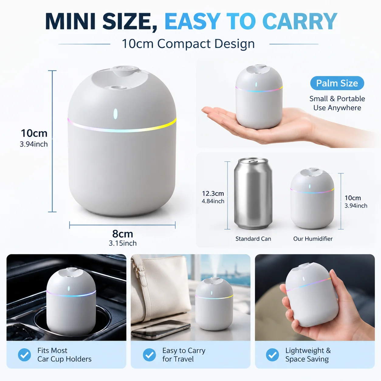 270ML Air Humidifier Cool Mist Aroma Diffuser LED Night Light Power-Off Protect USB Humidificador For Home Car Office
