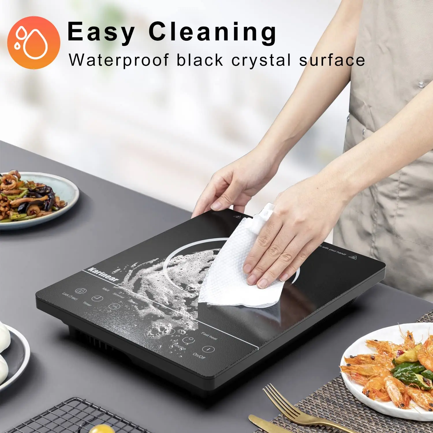 Karinear Portable Electric Cooktop, Electric Stove Single Burner Ceramic Cooktop with Touch Control, Child Safety Lock, Timer, Residual Heat Indicator, Overheat Protection, 1800W 110V Infrared Burner | Ceramic Cooktop, Sensor Touch Control,Safety Lock, Ti