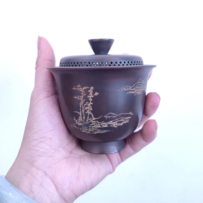 130ml Handmade Bronze Baifu Gaiwan Authentic Nixing Tao Boutique Tea Set Easy Brewing Tea from Qinzhou of China Not Yixing Clay