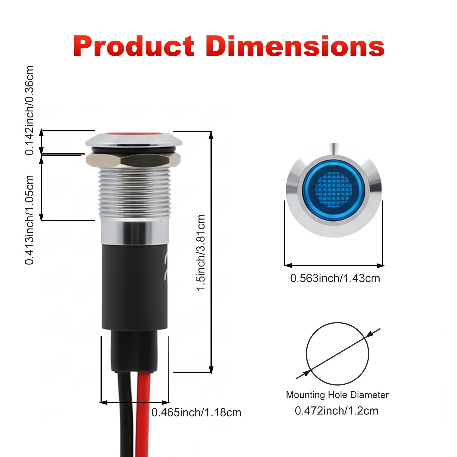 FILN 12mm 12v 24v 110v 220v Metal LED Pilot Panel Gösterge Lambası Uyarı Işığı 20cm Kablo Krom Kaplama Araba Tekne Deniz Aracı