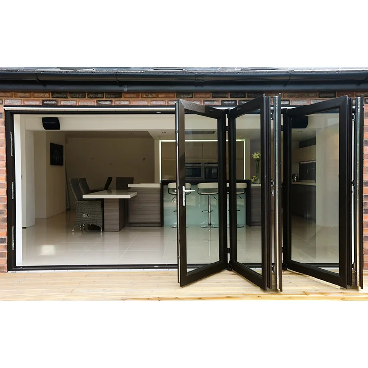 DN Water Proof Exterior Folding Door Thermal Break Aluminum Custom Tempered Glass Bi-Folding Door Metal Accordion Doors