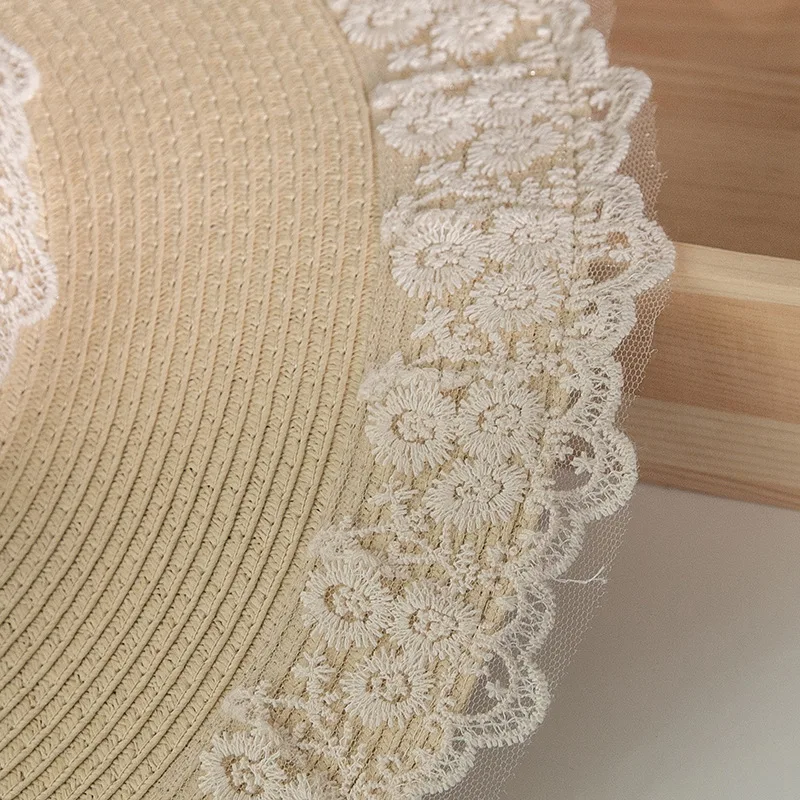 Summer Straw Hat Wide Brim Floppy Beach Sun  Hat Lace Big Bow