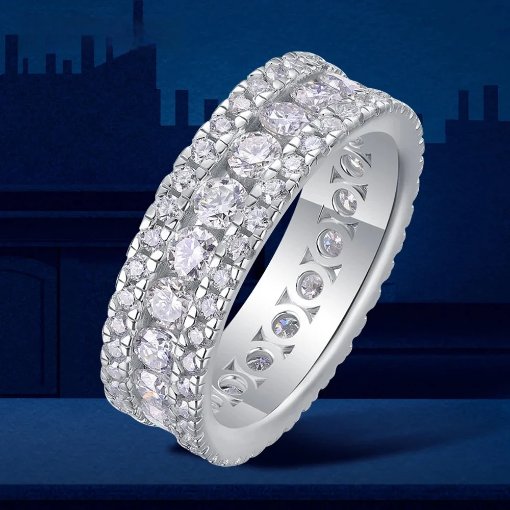 Sweetrain 3-rzędowy pierścionek z moissanitem 18-karatowe białe złoto platerowane 925 Sterling Silver Ślubne pierścionki zaręczynowe dla kobiet Drobna biżuteria — zdjęcie 2