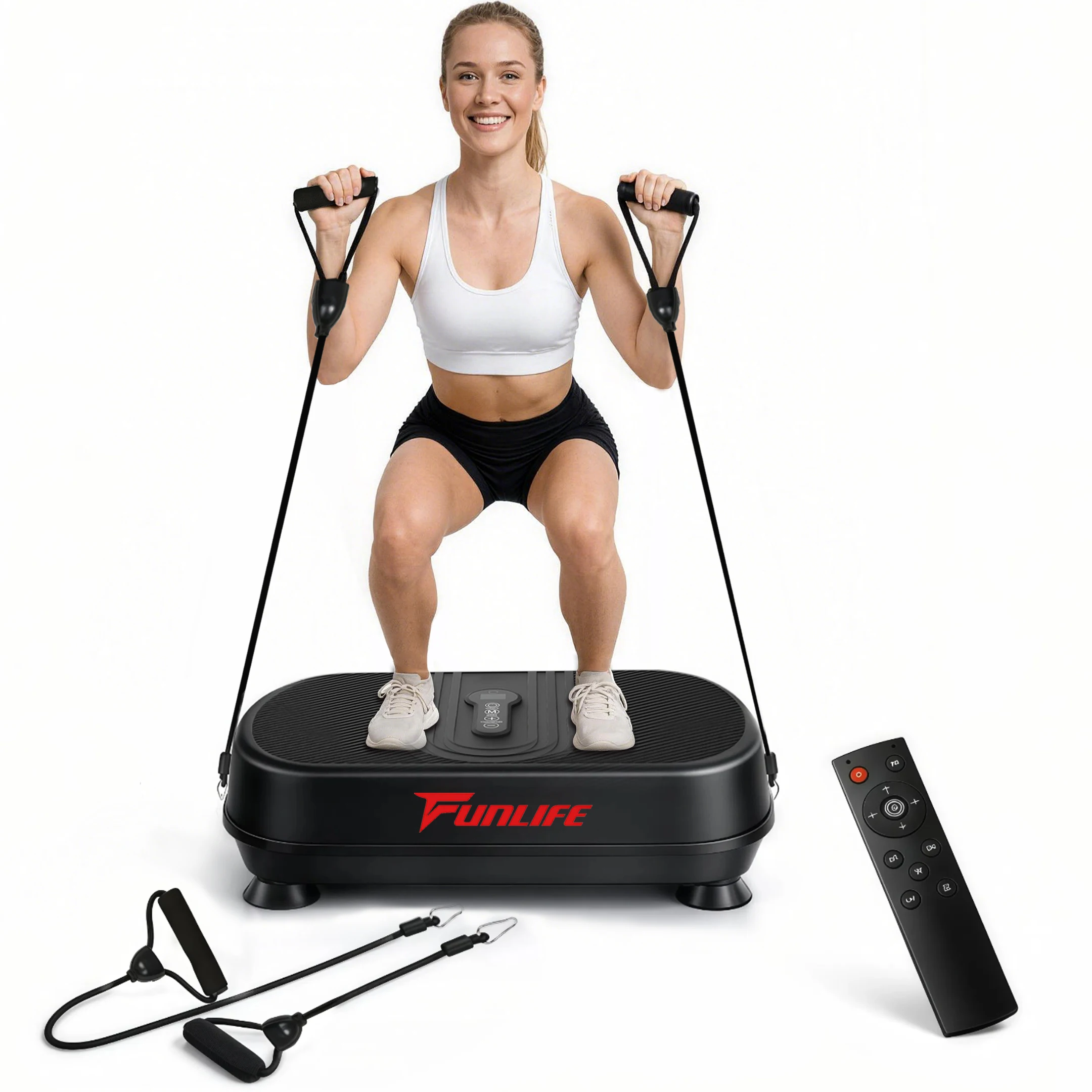 FunLife V6 Trilplaat – 120 Niveaus en 5 Programma’s – Fitnessplaat met Weerstandsbanden en Bluetooth – Stil voor Thuisgebruik tot 120 kg