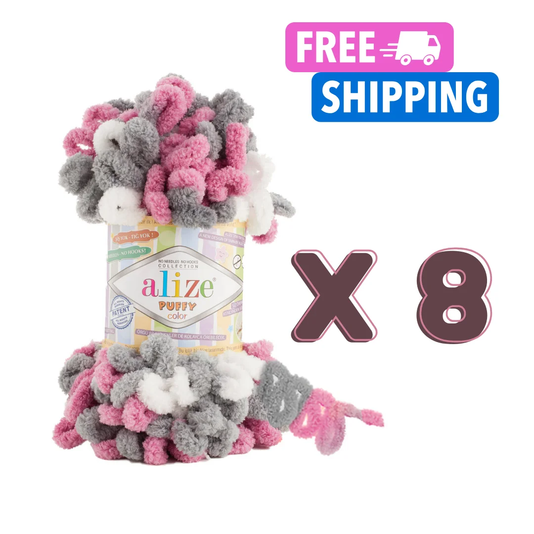 Alize Puffy Color 8 Skeins FREE SHIPPING Soft Velvet Bulky Amigurumi Knitted Doll Crochet Tricots DIY Loop Trikotin