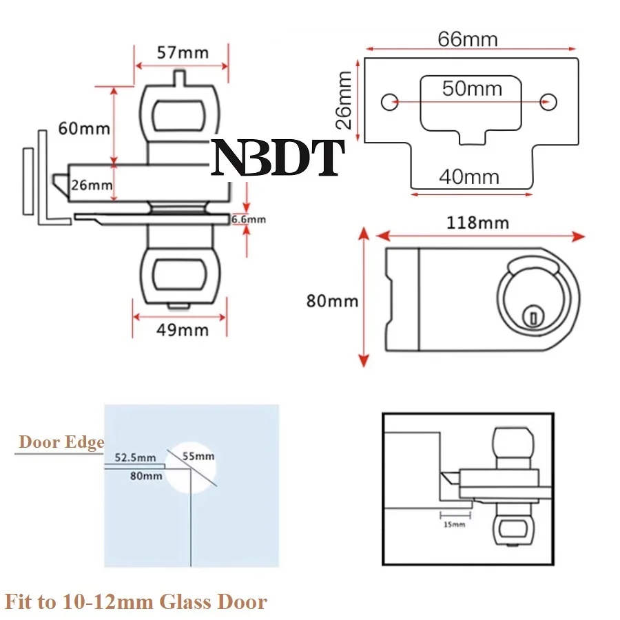 1Piece Swing Glass Door Lock With Ball Style Knob Button Push Latch Thumbturn Commercial Entry