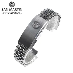 San Martin 316L Stainless Steel 5 Links J Bracelet Watch Parts For 20mm Curved End Links Fly Adjustable Clasp For SN0008 SN0128