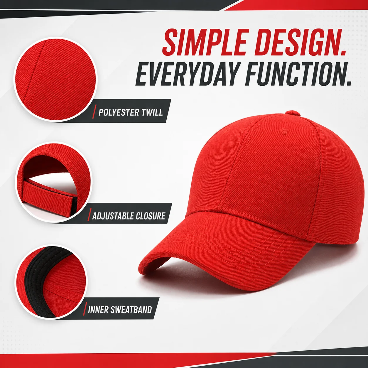 Unisex Classic Baseball Cap - Solid Color Polyester Twill Sport Hat, Adjustable Cotton-Feel Casual Cap with Inner Sweatband for Daily Outdoor
