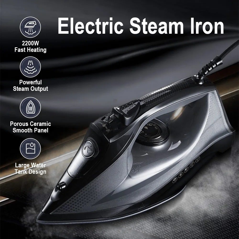 مكواة بخار منزلية بريطانية مكواة معلقة باليد باللون الأسود بقدرة 2200 وات مكواة بخار قوية للسفر للاستخدام المنزلي أثناء السفر