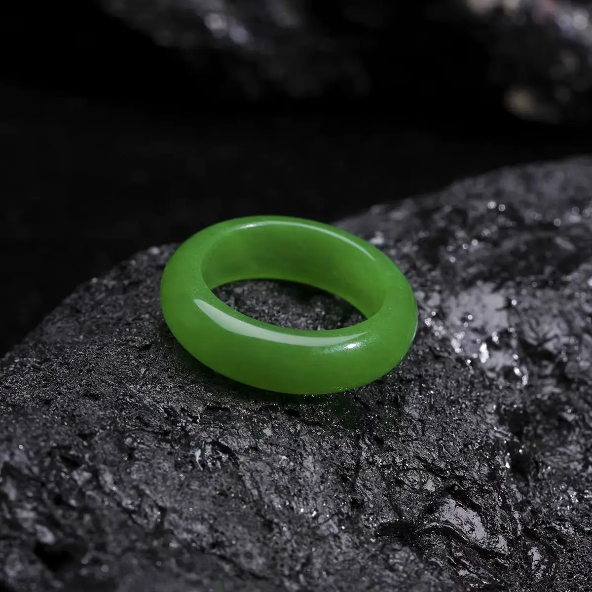 6mm Natural Green Jade Gemstone Ring Plain Fengshui Lucky Wedding Band Thumb Ring Hypoallergenic Jewelry Gift for Her Size 5-12 view 5