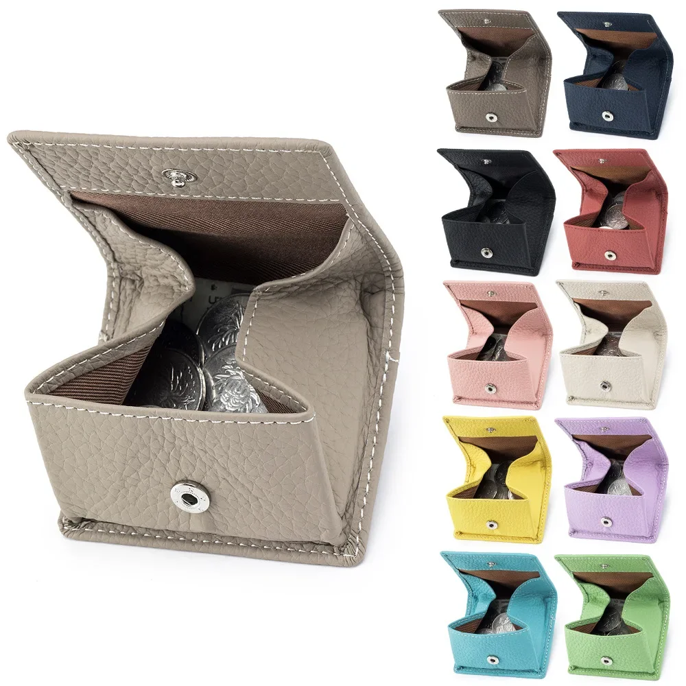 Portmonetka z prawdziwej skóry Makaron Change Holder Mini Pocket Pouch Wallet dla mężczyzn Kompaktowy portfel z zatrzaskiem dla kobiet — zdjęcie 2