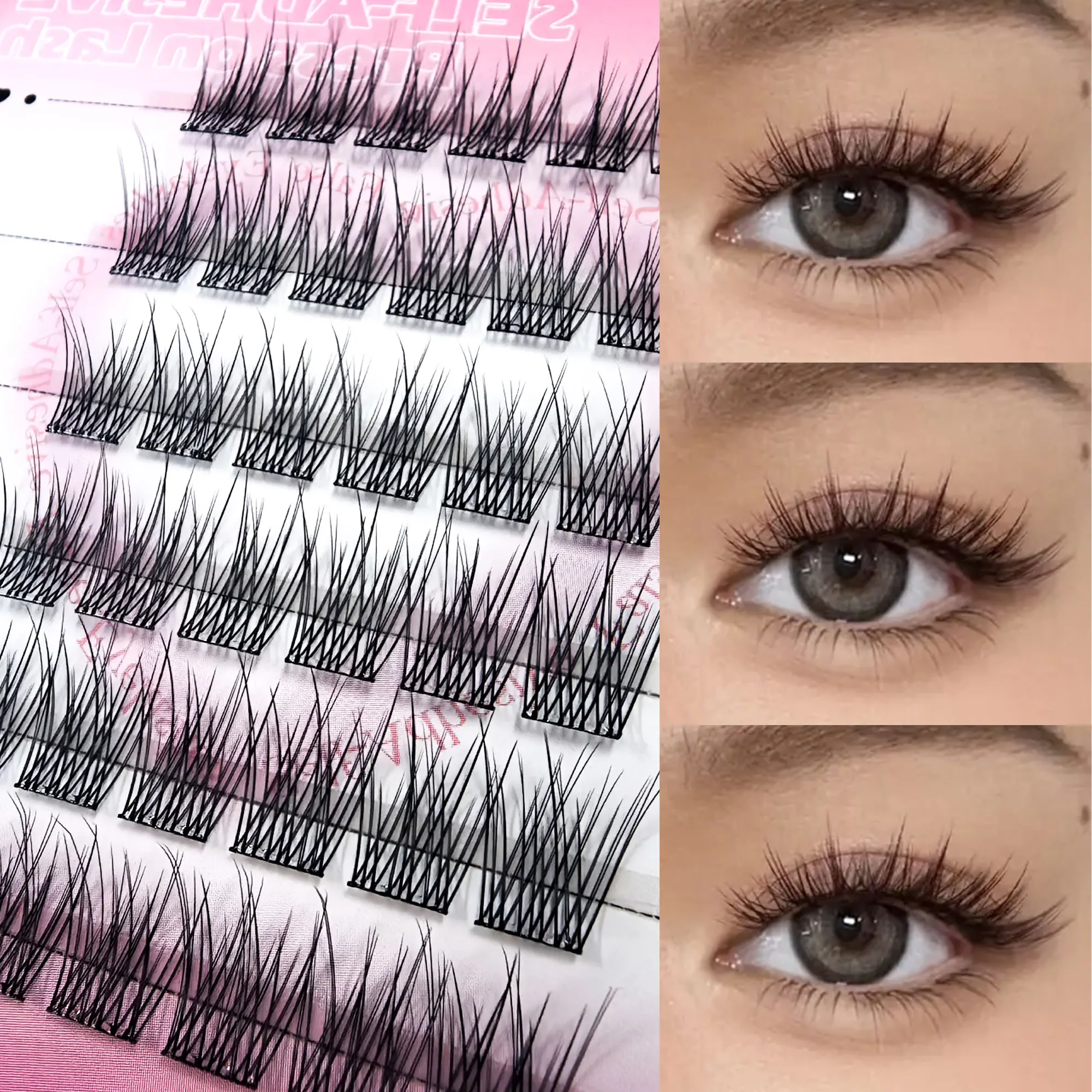 6 rangées de faux cils sans colle, style naturel et léger, ultra-léger et ultra-fin