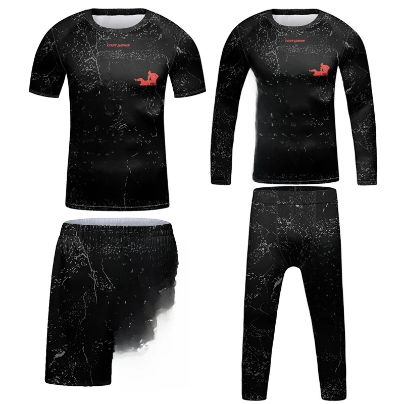 Nouveau enfant Jiu jitsu MMA Rashguard T-shirt + pantalon + short 3D Bjj Gi Kickboxing maillots serrés garçons enfants Muay Thai boxe vêtements de sport