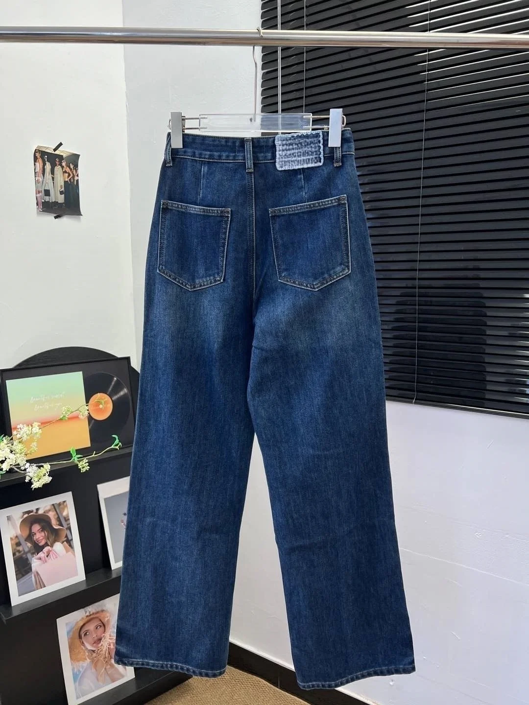 

Blue Wide-Leg Jeans with Back Elastic Detail, Stylish & Comfortable Denim for Women