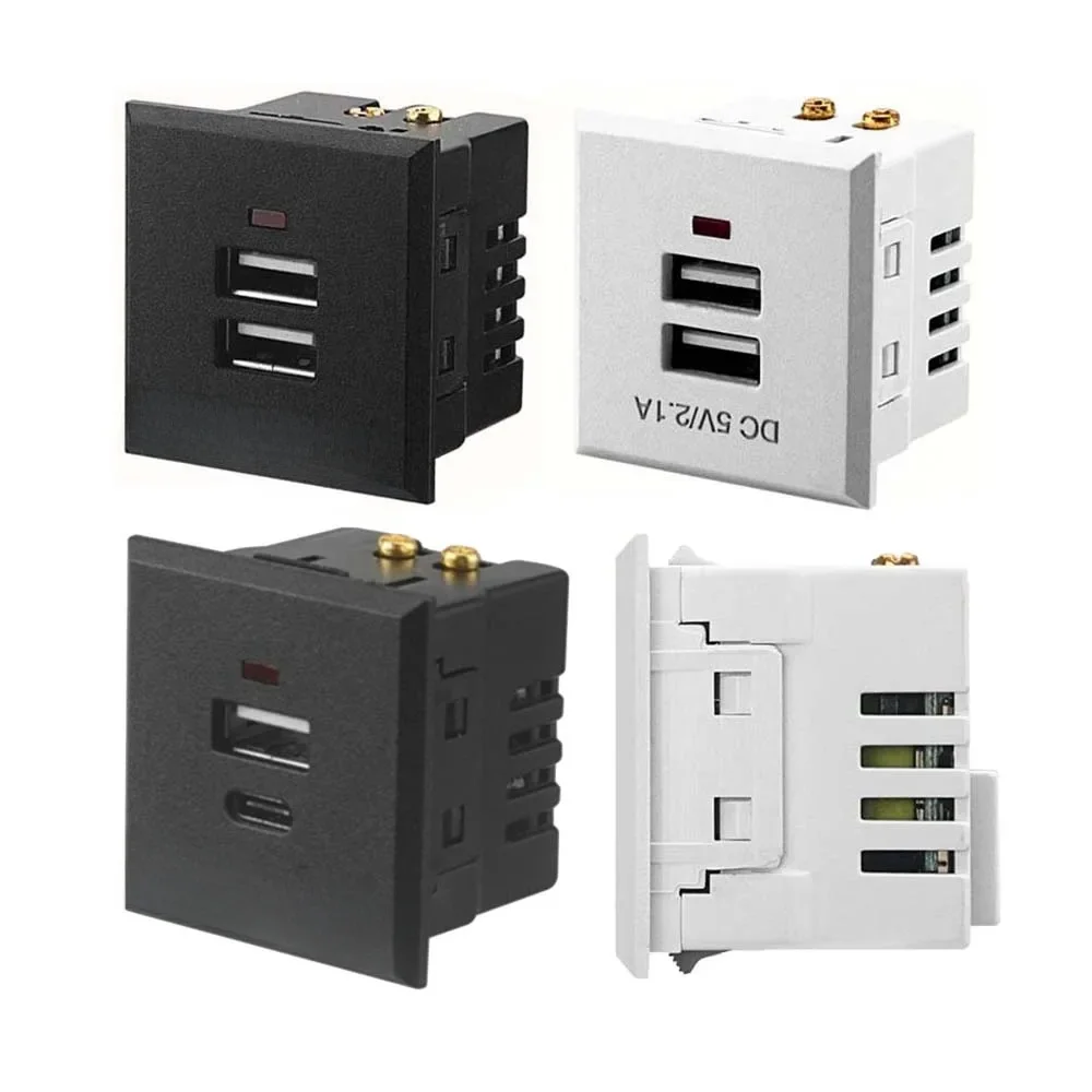 1 szt. Podwójne gniazdo USB Type-C QC do montażu panelowego, wbudowane gniazdo USB do biurka, moduł ładowania zasilania AC, czarno-białe, 5V 2.1A — zdjęcie produktu 7