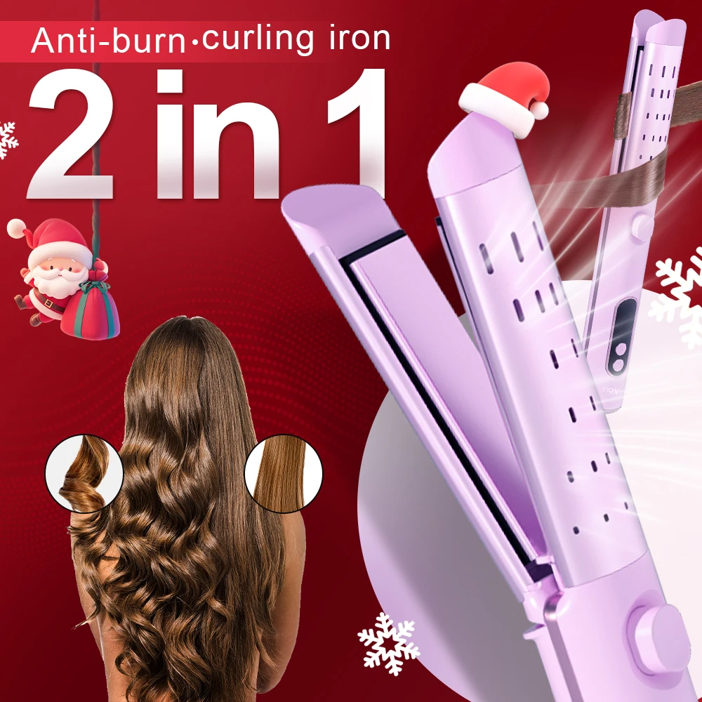 NOVUS Hair Straightener and Curler 2 in 1 with Cooling Air and Negative Ions Curler, Christmas Gift