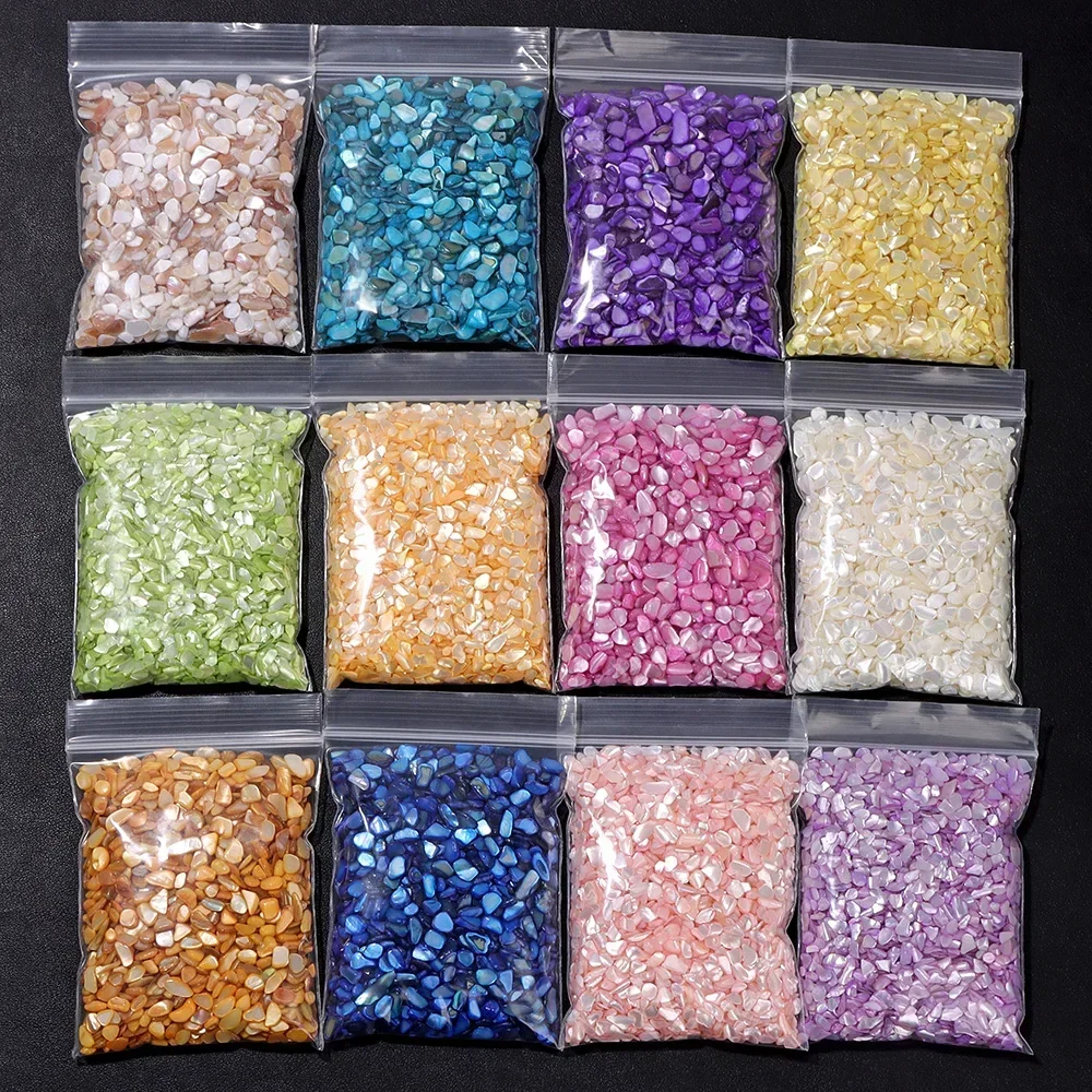 AliExpress RISYF 3-5MM Colorful Natural Aurora Shell Chips 20/50G No Hole Dyed Shells Gravel Fit Nail Diy Home Aquarium Decoration Crafts