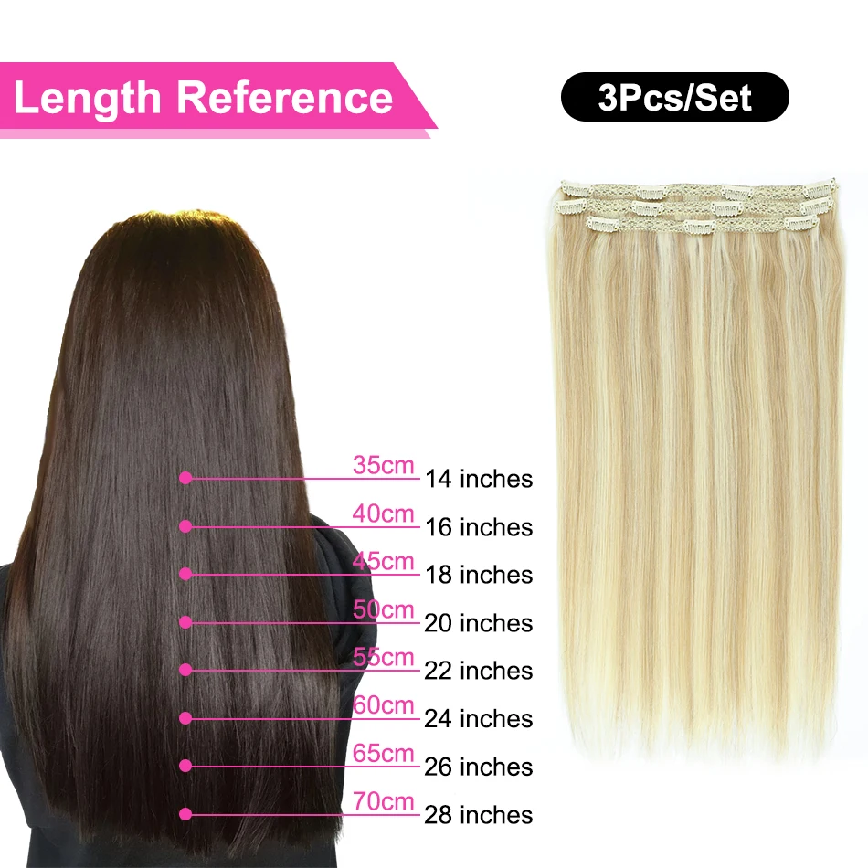 SMATE 90G 3PCS/Pack Clip In Human Hair Extensions Brazilian For Women Straight Remy Hair 100% Human Hair  P18/60# 22-28 Inches