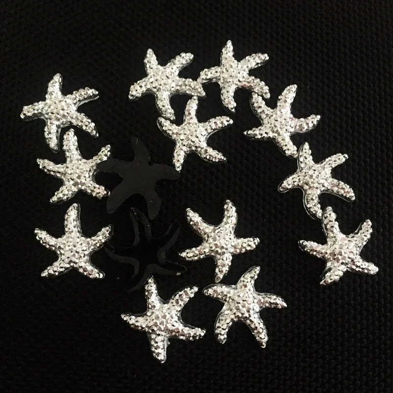 Diy40pcs16mm srebrna gwiazda morska, żywiczne kryształowe rzemiosło przycisk dekoracja na imprezę na plaży. A351 — zdjęcie 2
