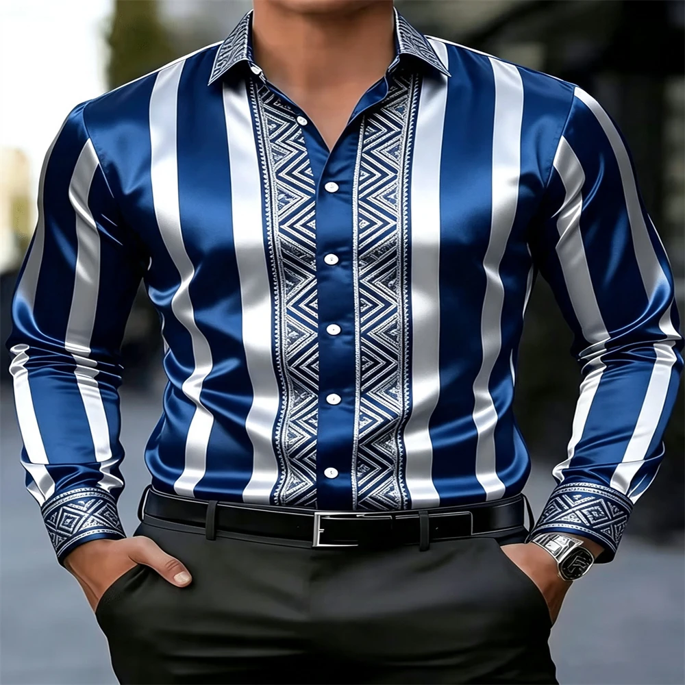Satynowa męska koszula w paski – Mens Satin Silk Dress Shirt recenzja i cena