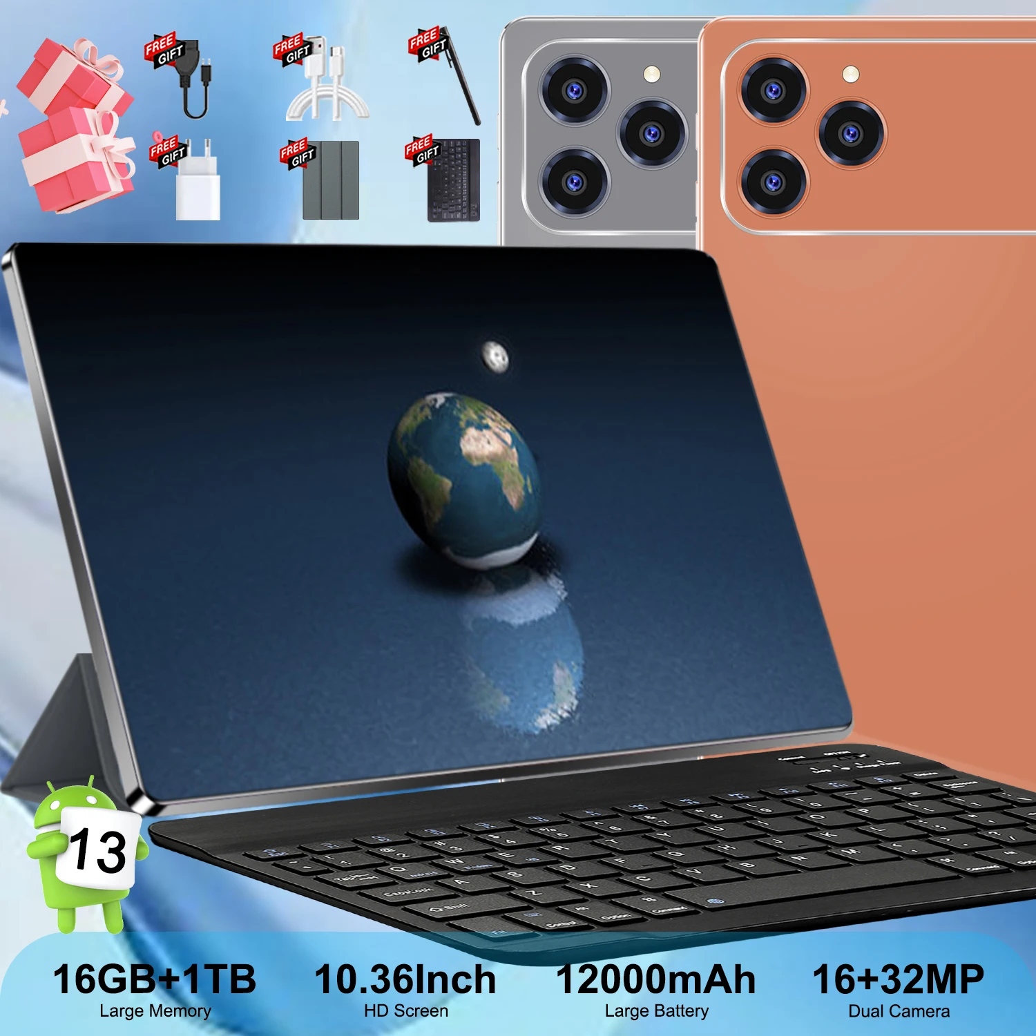 10.36 Inch Tablet Android 13 16Gb Ram+1Tb Rom 10 Core 12000Mah Google Play Tablets Pc 5g Dual Camera Dual Sim Bluetooth Wifi