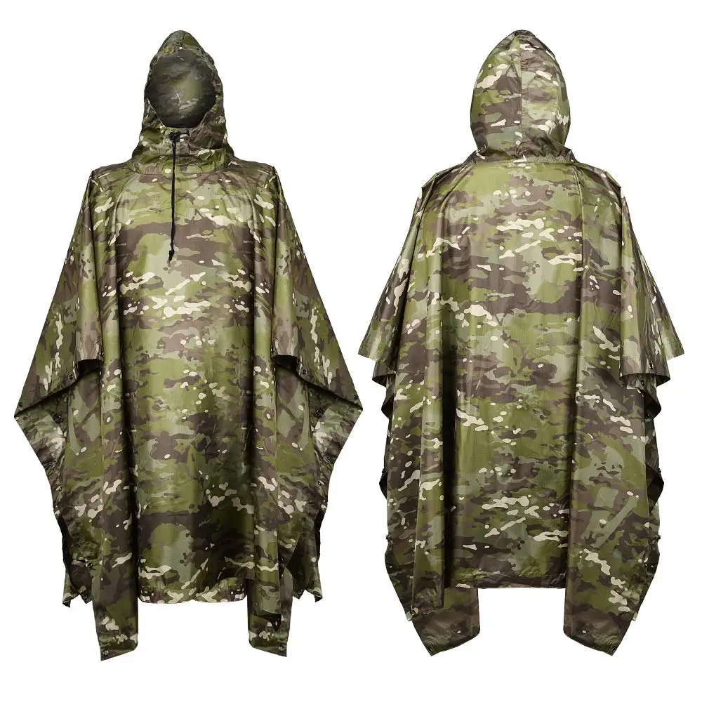 Portable Camouflage Waterproof Fabric Rain Protection Cape Woodland Adult Poncho Raincoat Cloak Travel Rainproof Motorcycle Man