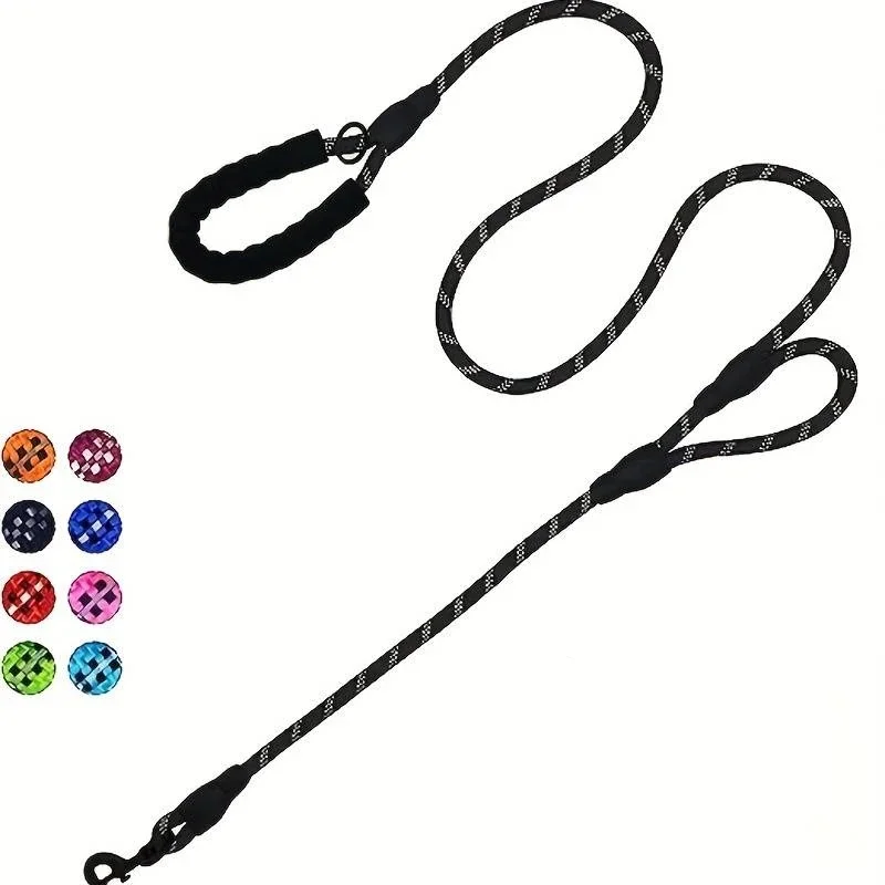 Laisse pour chien en corde pour animaux de compagnie de 6 pieds de long, rembourrée au trafic à deux poignées, robuste, doubles poignées réfléchissantes pour l'entraînement de sécurité au contrôle,