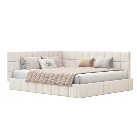 Rosahqnda Upholstery bed Sofa Sofa Sofa Multi-function Bed with Slatted Panel in Velvet Fabric Beige/Grey