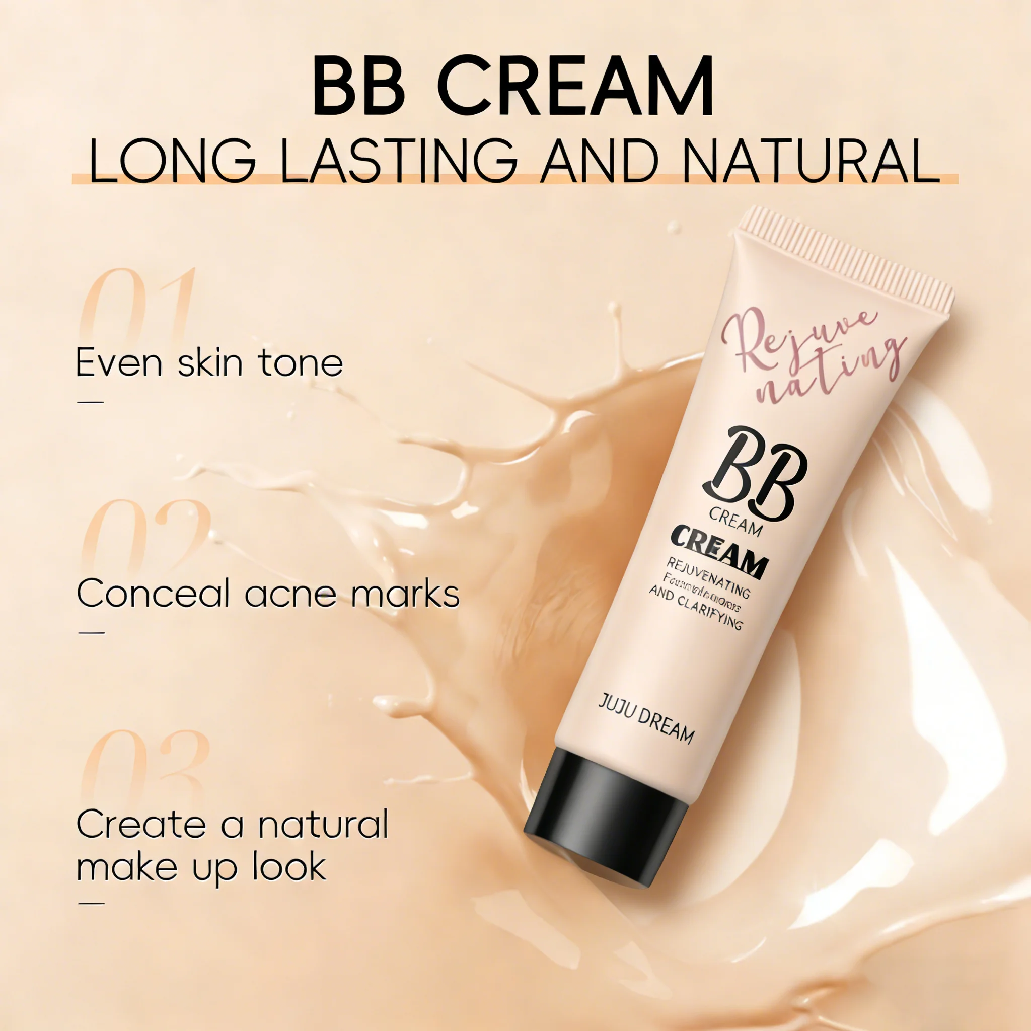 BBクリーム フルカバーリキッドファンデーション ロングラスティングコンシーラー&ブライトニングメイクアップ フローレスファンデーション アレルオイルコントロール 1