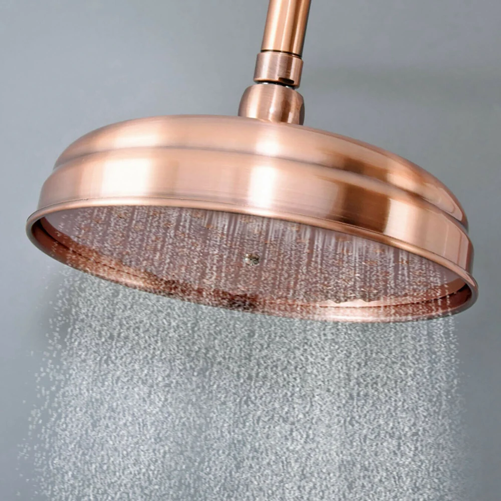 

8 inch Round Rainfall Shower Head Antique Red Copper Hand Shower Head Handshower Bracket Wall Shower Home Bathroom Accessories