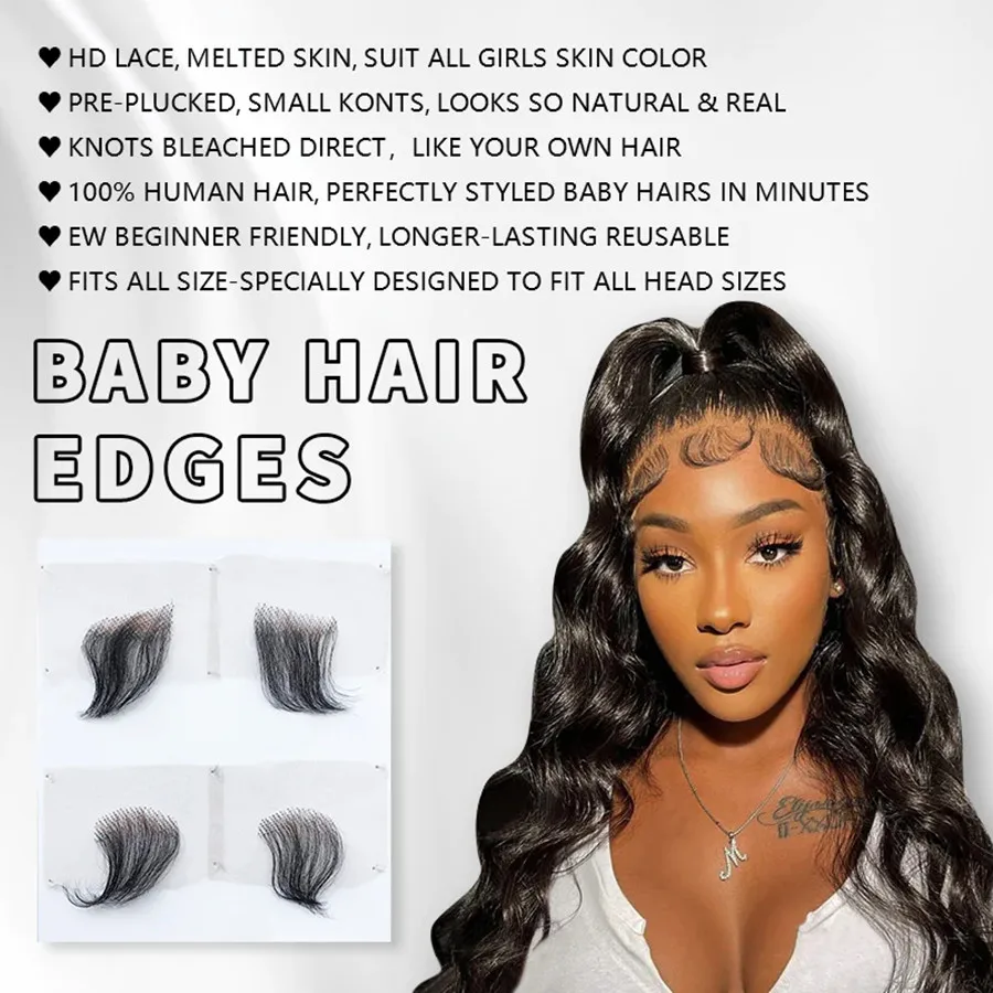 VSHOW Tóc Có Thể Tái Sử Dụng HD Ren Lông Tơ Babyhair Edge Sọc Tóc 4 Miếng Bộ Tóc Cho Bé Edge Có Thể Tái Sử Dụng Cho phụ Nữ