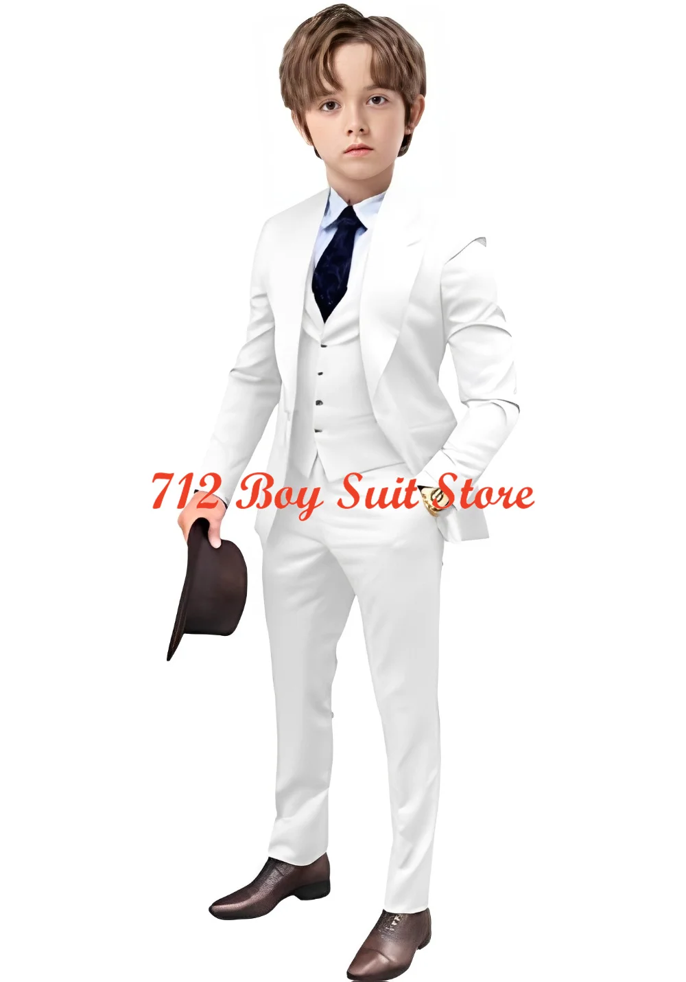 Terno smoking de casamento para meninos, 3 peças com colete blazer e calças, roupa infantil slim fit