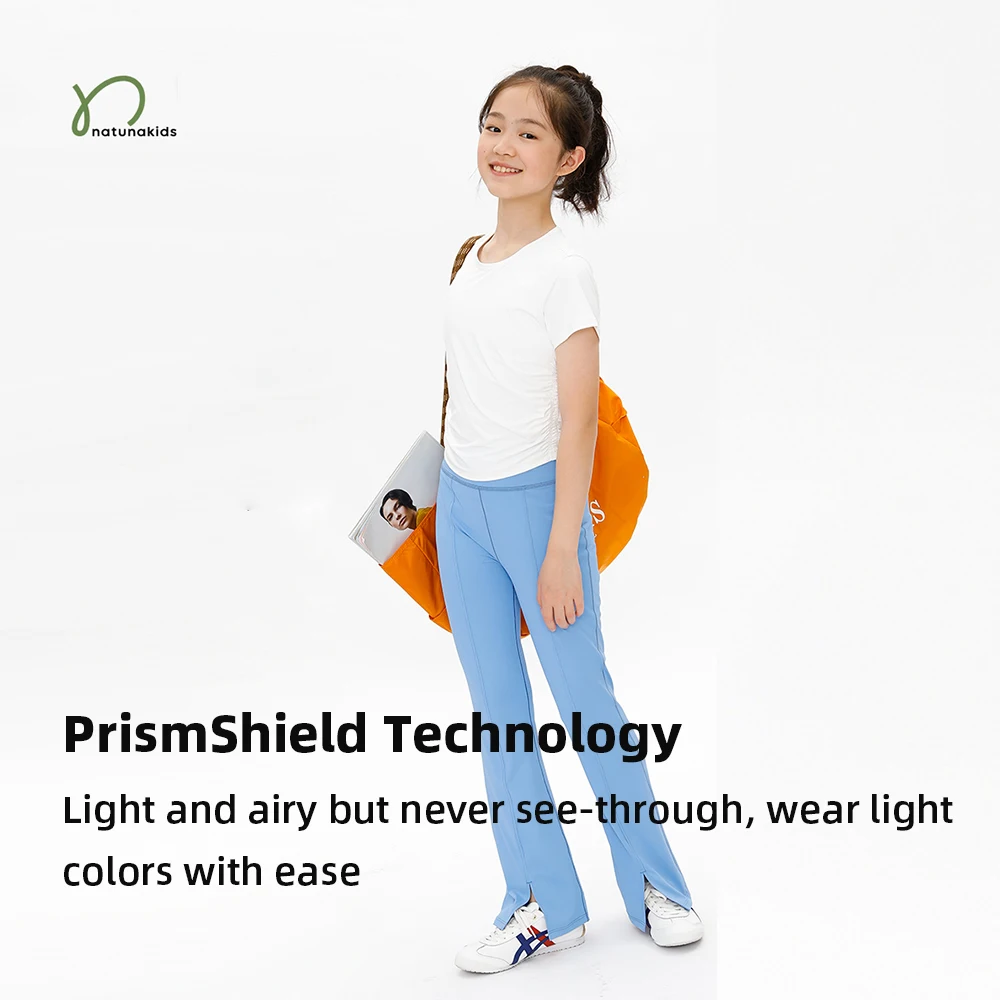 Girl's Cropped Ruched Sides Summer Sports Tee, Quick-Dry, Lightweight, Icy touch