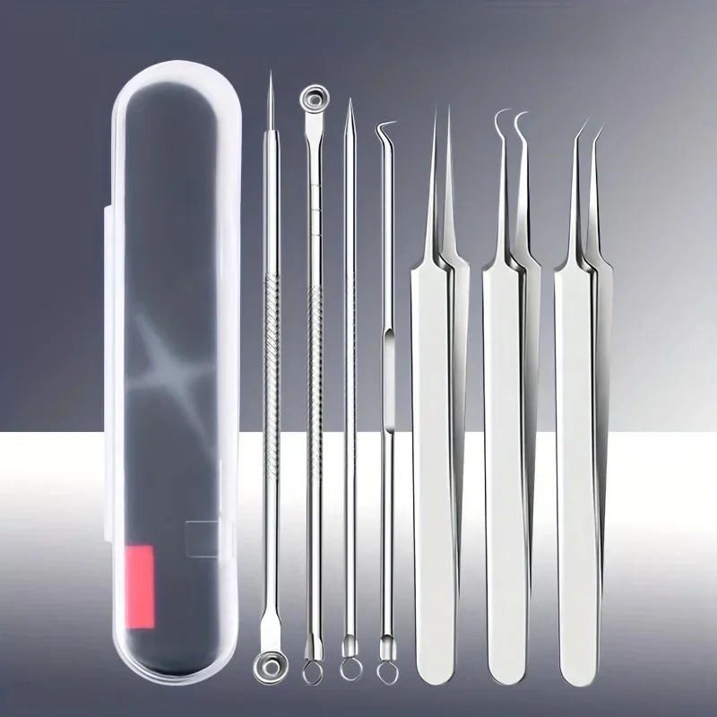 Extracteur de Points Noirs en Métal, Outils Professionnels de Suppression de l'Acné et des Comédons, Non Parfumé, Kit de Soins du Visage de Qualité pour Salon, 7 Pièces